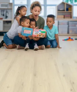 wiss Como White Oak Design Cork Flooring in a children’s playroom—eco-friendly, comfortable, and safe for kids to play and learn on daycare