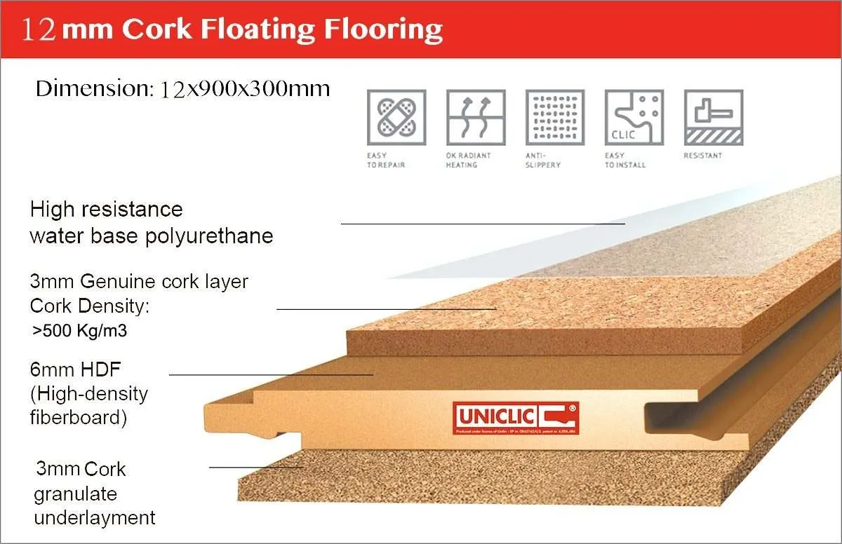 construction floating cork flooring 12mm