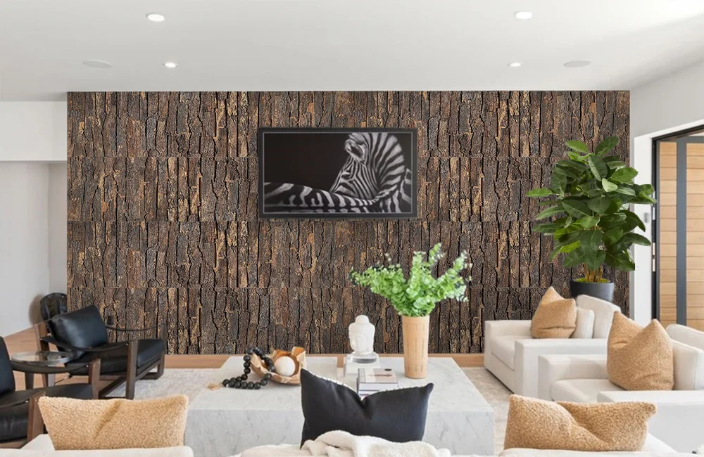 Cork Bark - 63/64" (25mm) - 3D Acoustic Cork Wall Panels (WCB25) Cork Bark - 63/64” (25mm) - 3D Acoustic Cork Wall Panels (WCB25) - 3D Cork Wall and Ceiling Panels with MDF flooring de...