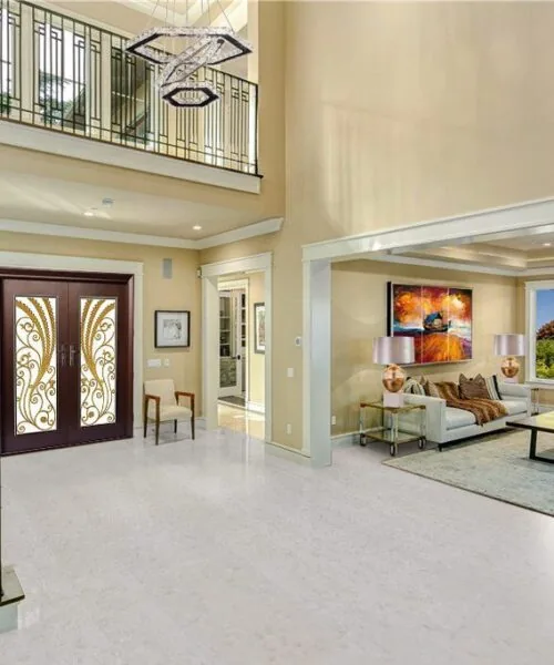 creme royal marble cork flooring forna wrought iron railing