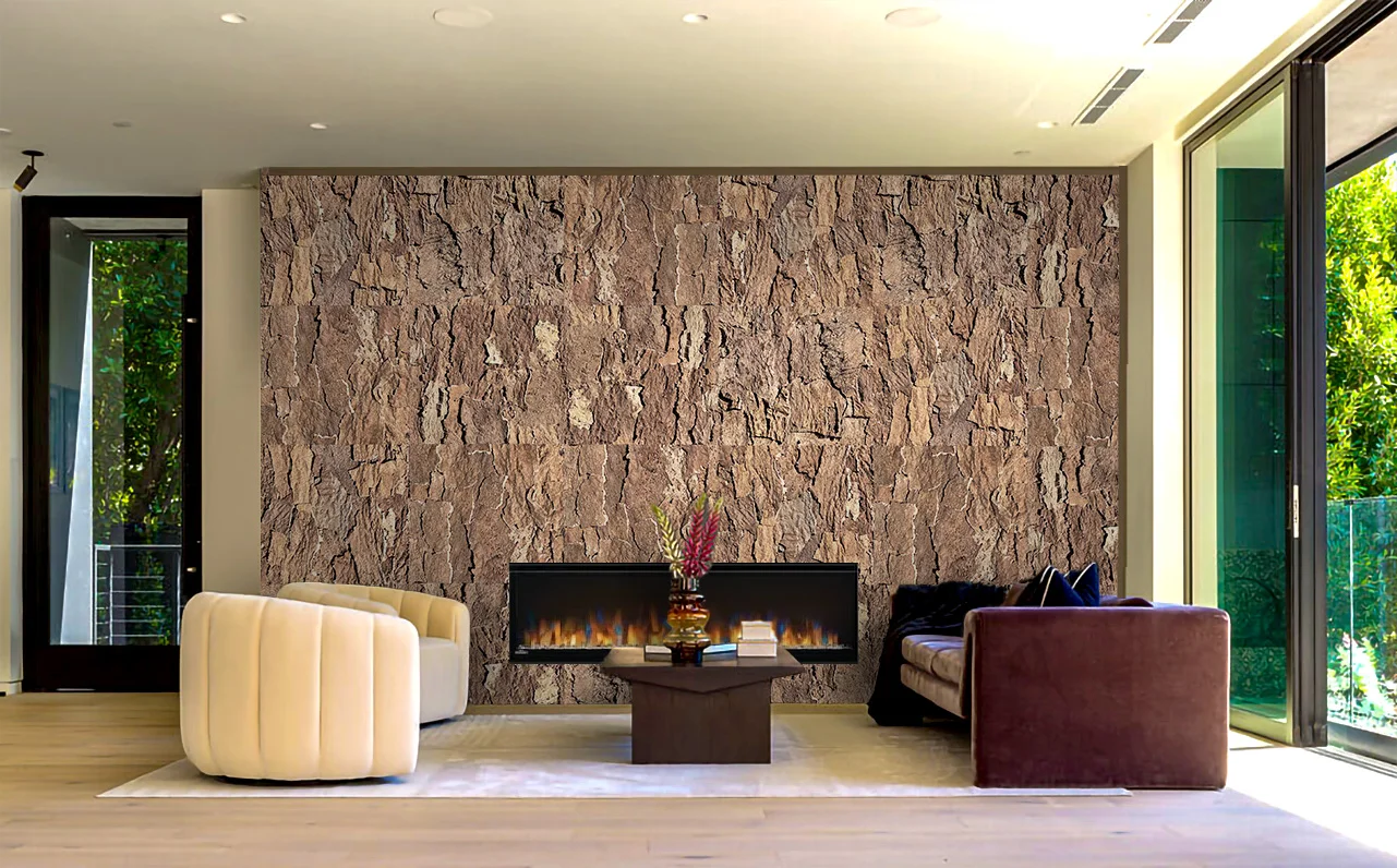 EarthHue - 1 3/16" (30mm) - Acoustic Cork Wall Panels (WEthHu30) Ecoclay - 28mm - Cork Wall Panels (WEC28) - 3D Cork Wall and Ceiling Panels with MDF flooring detail view