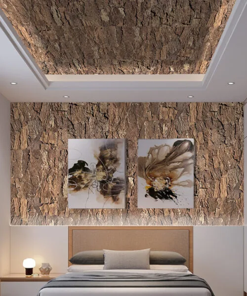 Ecoclay - 28mm - Cork Wall Panels (WEC28) - 3D Cork Wall and Ceiling Panels with MDF flooring detail view