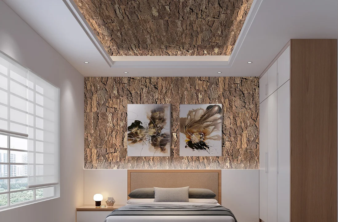 EarthHue - 1 3/16" (30mm) - Acoustic Cork Wall Panels (WEthHu30) Ecoclay - 28mm - Cork Wall Panels (WEC28) - 3D Cork Wall and Ceiling Panels with MDF flooring detail view
