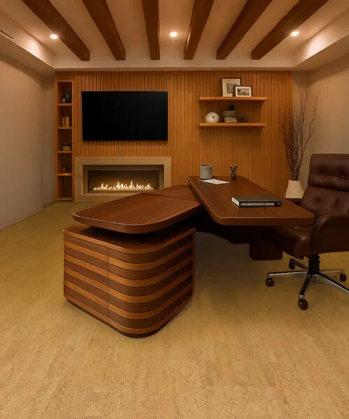 Home office featuring Rhythm Swiss cork floor.