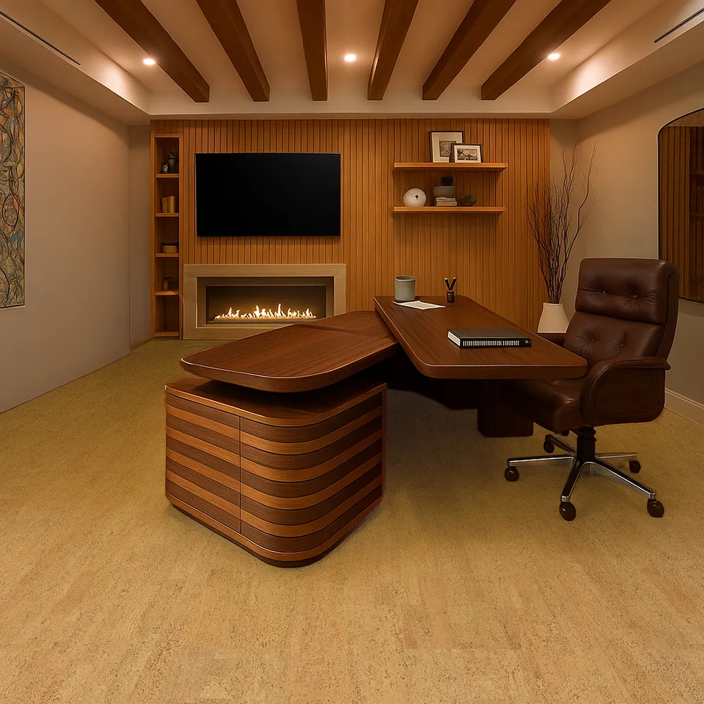 Home office featuring Rhythm Swiss cork floor.