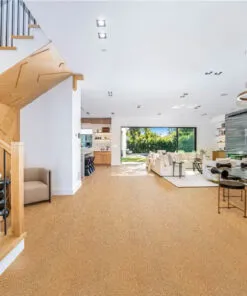 golden beach cork floor spacious living room fireplace stylish decor