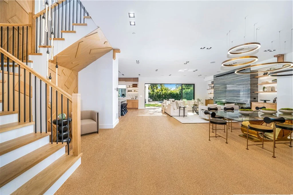 golden beach cork floor spacious living room fireplace stylish decor