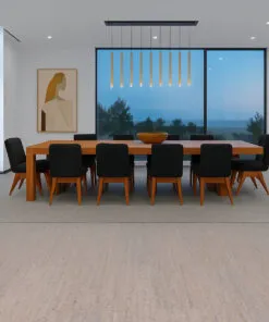 sleek boardroom with long meeting table, black chairs, and eco-friendly gray bamboo cork flooring.