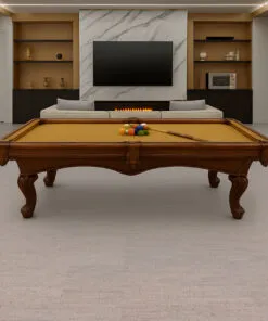family entertainment space with pool table and cozy atmosphere on gray bamboo cork flooring.