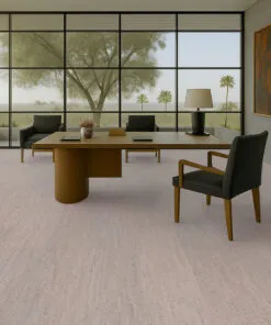 modern executive office with panoramic windows and durable gray bamboo cork flooring.