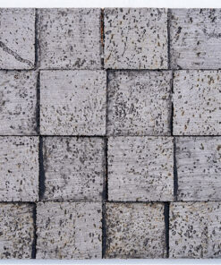 Gray Cubes 3D cork wall panel with textured gray blocks and acoustic sound-absorbing properties.
