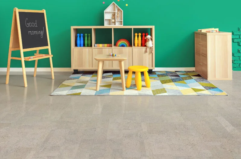 gray leather cork allergy proof flooring for daycare