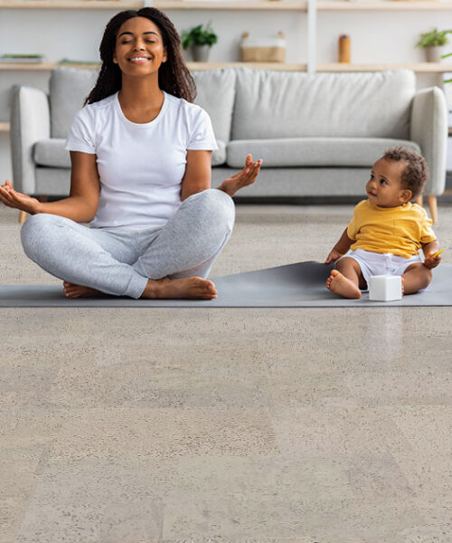 gray leather cork flooring