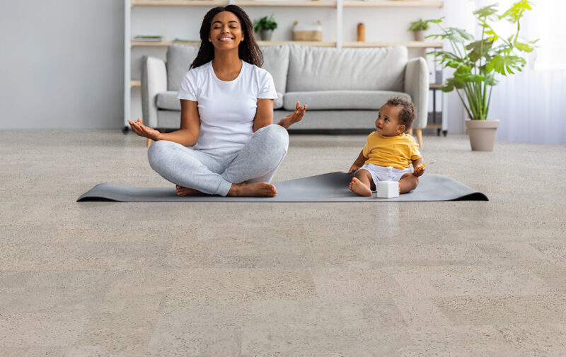 gray leather cork flooring