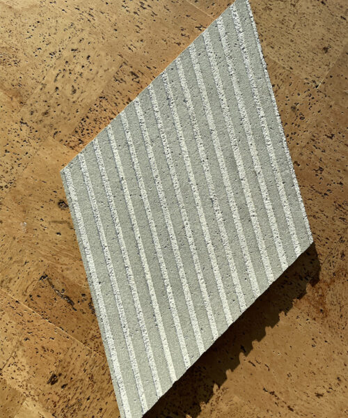 Gray Rigato - 7/16” (11mm) 3D Cork Wall Panels (WGR11) - 3D Cork Wall and Ceiling Panels with MDF flooring detail view