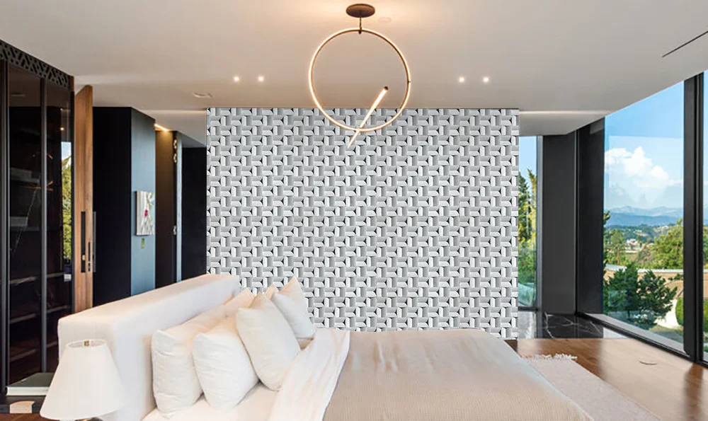 Greece White - 63/64” (25mm) 3D Cork Wall Panels (WGWh25) - 3D Cork Wall and Ceiling Panels with MDF flooring detail view