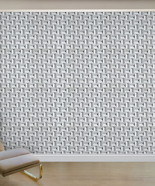 Greece White - 63/64" (25mm) - 3D Cork Wall Panels (WGWh25) Greece White - 63/64” (25mm) 3D Cork Wall Panels (WGWh25) - 3D Cork Wall and Ceiling Panels with MDF flooring detail view