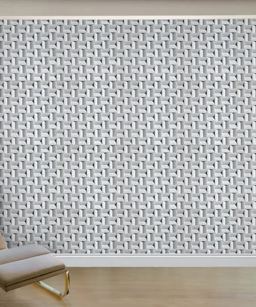 Greece White - 63/64” (25mm) 3D Cork Wall Panels (WGWh25) - 3D Cork Wall and Ceiling Panels with MDF flooring detail view
