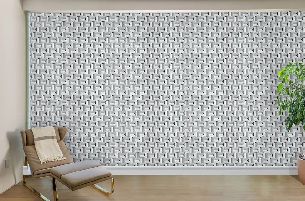 Greece White - 63/64" (25mm) - 3D Cork Wall Panels (WGWh25) Greece White - 63/64” (25mm) 3D Cork Wall Panels (WGWh25) - 3D Cork Wall and Ceiling Panels with MDF flooring detail view
