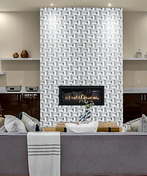 Greece White - 63/64” (25mm) 3D Cork Wall Panels (WGWh25) - 3D Cork Wall and Ceiling Panels with MDF flooring detail view
