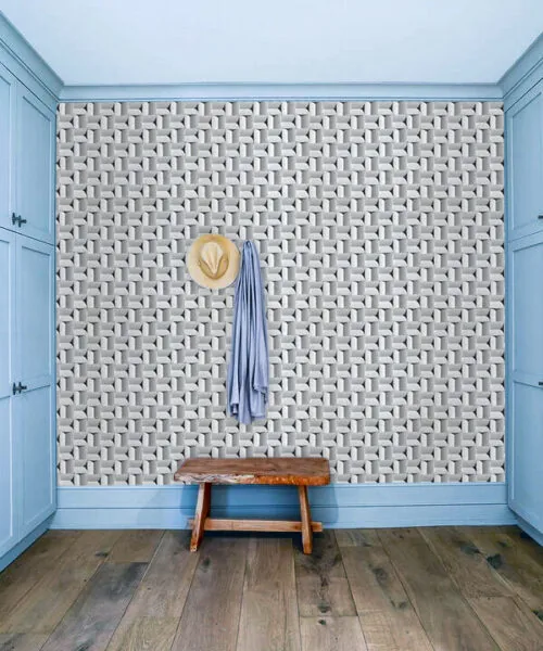 Greece White - 63/64” (25mm) 3D Cork Wall Panels (WGWh25) - 3D Cork Wall and Ceiling Panels with MDF flooring detail view
