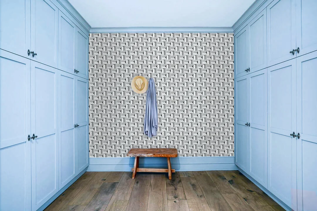 Greece White - 63/64" (25mm) - 3D Cork Wall Panels (WGWh25) Greece White - 63/64” (25mm) 3D Cork Wall Panels (WGWh25) - 3D Cork Wall and Ceiling Panels with MDF flooring detail view