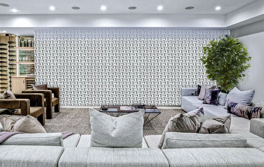 Greece White - 63/64" (25mm) - 3D Cork Wall Panels (WGWh25) Greece White - 63/64” (25mm) 3D Cork Wall Panels (WGWh25) - 3D Cork Wall and Ceiling Panels with MDF flooring detail view