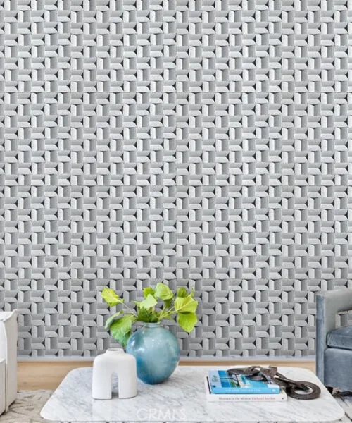 Greece White - 63/64” (25mm) 3D Cork Wall Panels (WGWh25) - 3D Cork Wall and Ceiling Panels with MDF flooring detail view
