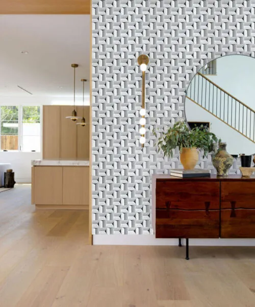 Greece White - 63/64” (25mm) 3D Cork Wall Panels (WGWh25) - 3D Cork Wall and Ceiling Panels with MDF flooring detail view