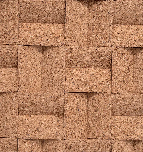 Greece Wood Cubes 3D Acoustic Cork Wall Panels with natural cork texture and geometric cube design for decorative feature walls and sound absorption.