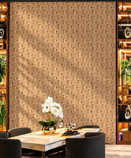 Greece Wood - 63/64" (25mm) - 3D Cork Wall Panels (WGWo25) Contemporary music room with grand piano and textured 3D cork feature wall