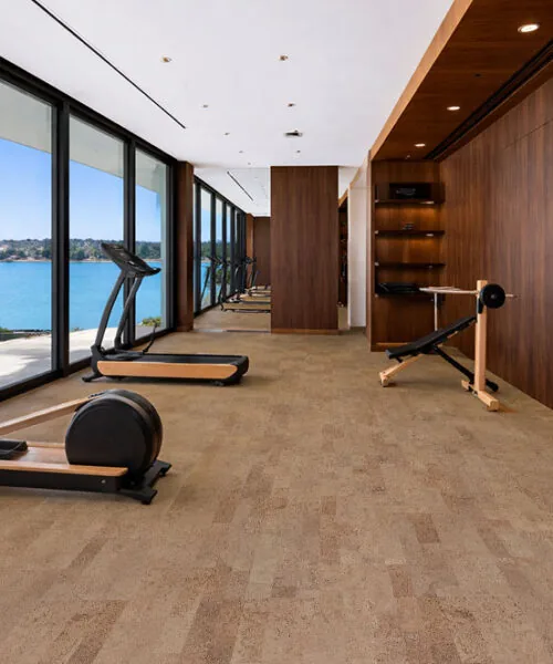 Hazel - 7/16" (11mm) - Swiss Real Cork Floating (FHaz11) Hazel cork flooring installation modern gym room interior cork flooring Canada