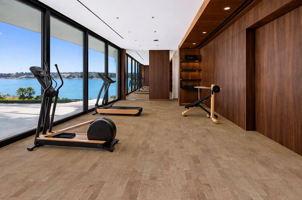 Hazel - 7/16" (11mm) - Swiss Real Cork Floating (FHaz11) Hazel cork flooring installation modern gym room interior cork flooring Canada