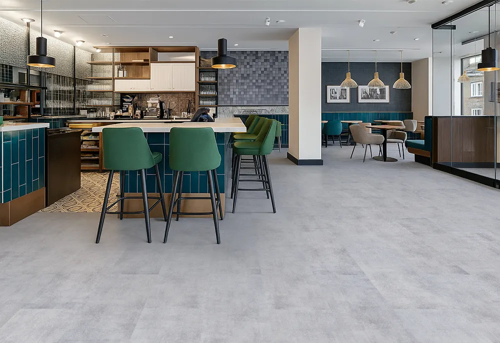 Industrial Grey - 3/8" (9.5mm) - Swiss Real Linoleum Hydrowood Core Waterproof Floating Flooring (NIndG9.5) Industrial Grey – 9.5mm (3/8″) (Swiss Linoleum) - Image 9