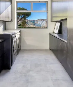Industrial Grey - 3/8" (9.5mm) - Swiss Real Linoleum Hydrowood Core Waterproof Floating Flooring (NIndG9.5) Industrial Grey – 9.5mm (3/8″) (Swiss Linoleum) - Image 3