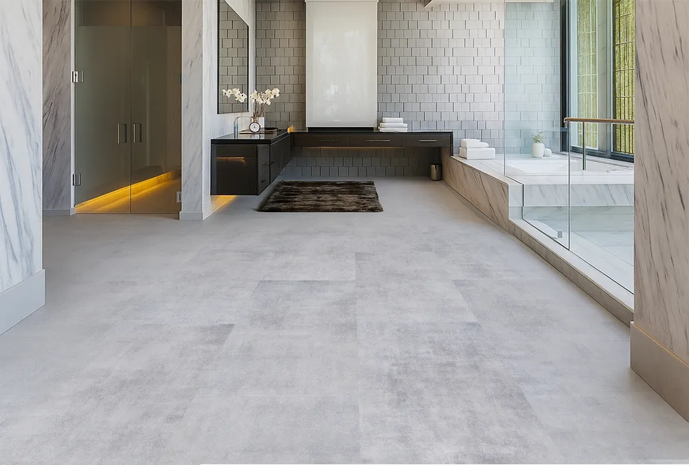 Industrial Grey - 3/8" (9.5mm) - Swiss Real Linoleum Hydrowood Core Waterproof Floating Flooring (NIndG9.5) Industrial Grey – 9.5mm (3/8″) (Swiss Linoleum) - Image 7