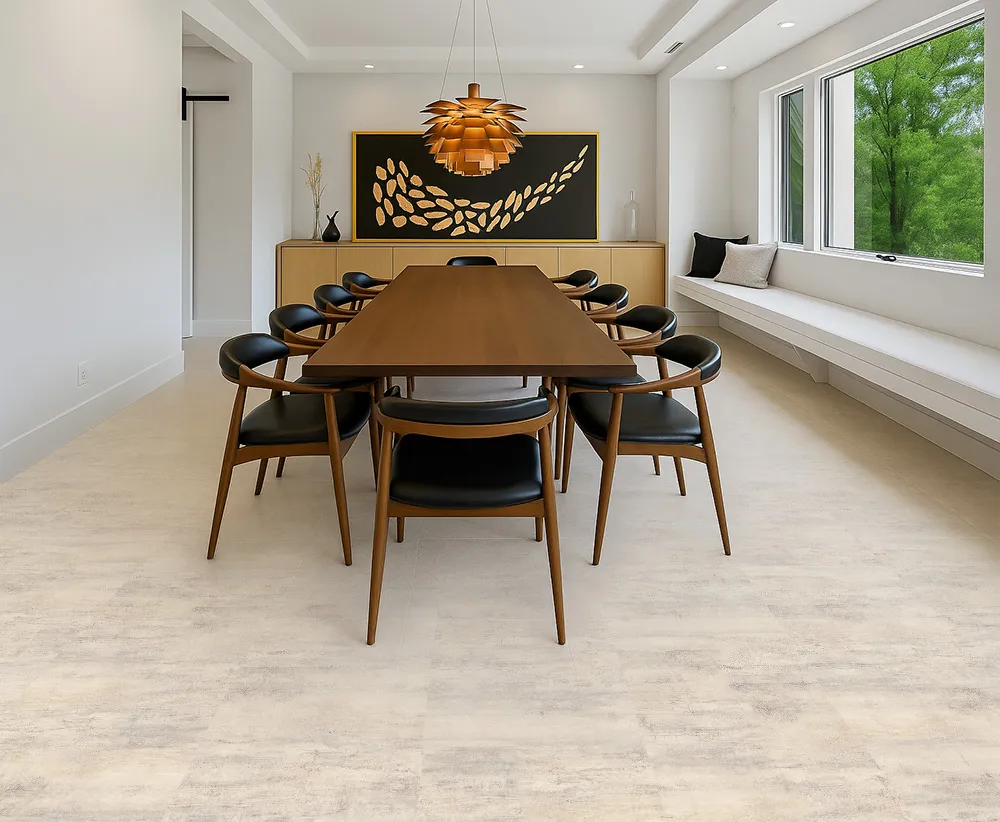 Ivory Concrete - 3/8" (9.5mm) - Swiss Real Linoleum Hydrowood Core Waterproof Floating Flooring (NICon9.5) Ivory Concrete – 9.5mm (3/8″) (Swiss Linoleum) - Image 4