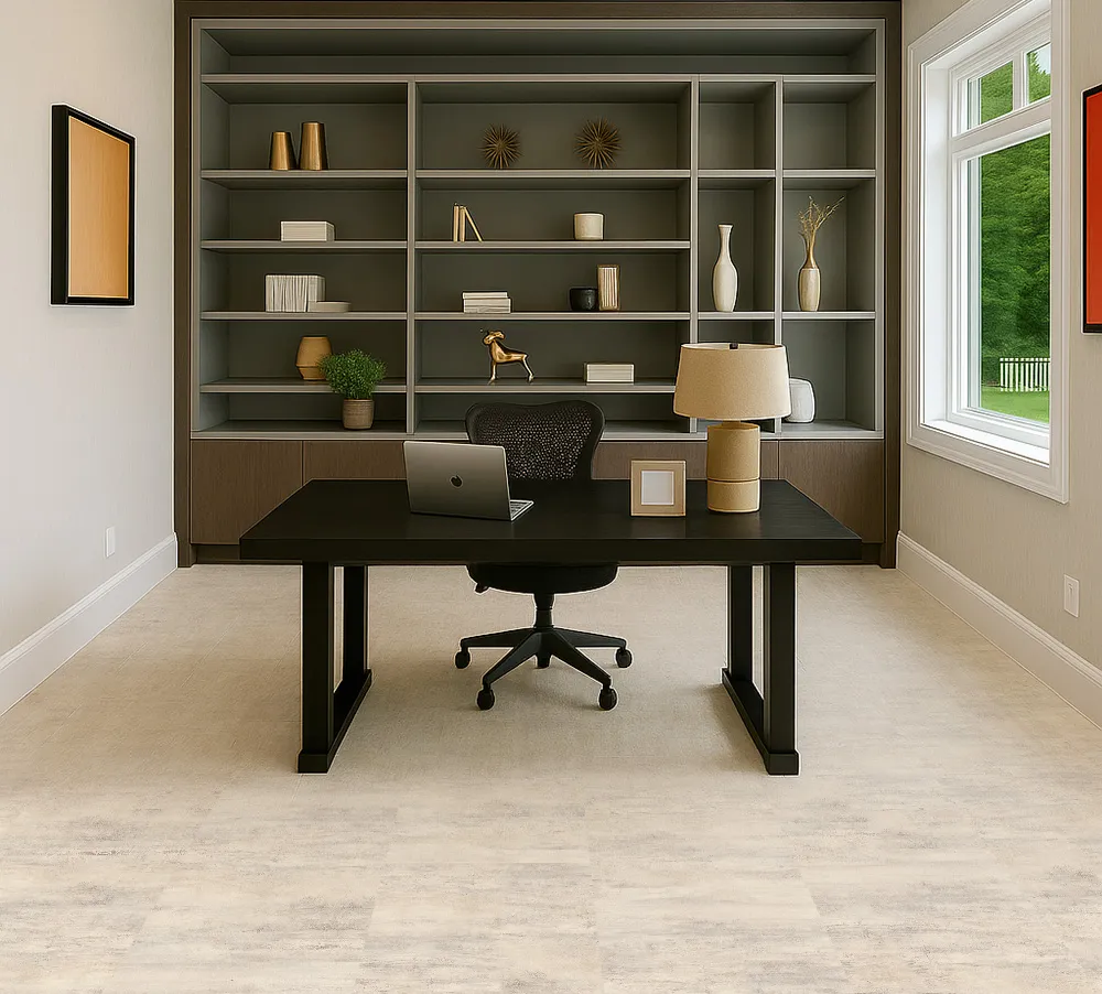 Ivory Concrete - 3/8" (9.5mm) - Swiss Real Linoleum Hydrowood Core Waterproof Floating Flooring (NICon9.5) Ivory Concrete – 9.5mm (3/8″) (Swiss Linoleum) - Image 3