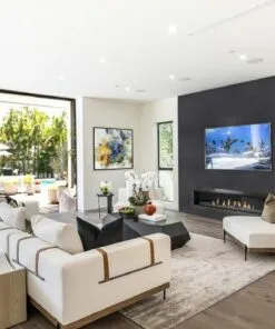 jet black cork wall tiles living room accent wall ideas
