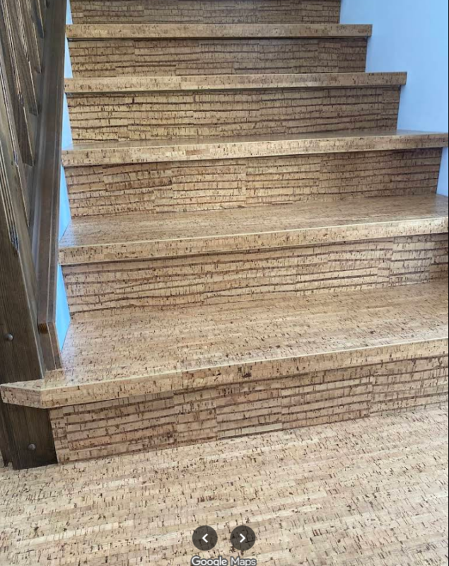 Google review photo from Karen Darnbrough showing Silver Birch cork flooring on stairs
