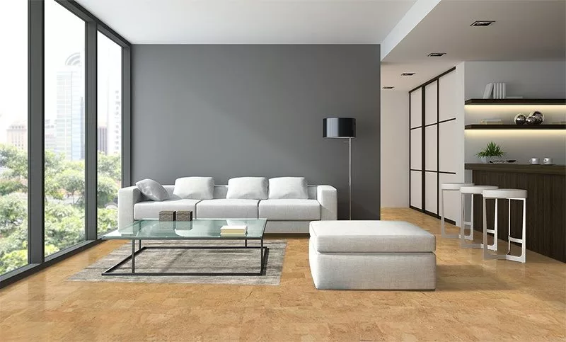 Leather - 1/4" (6mm) - Cork Glue Down Tile (GLe6) leather cork floor interior modern design loft noise buffe cut noise materinal