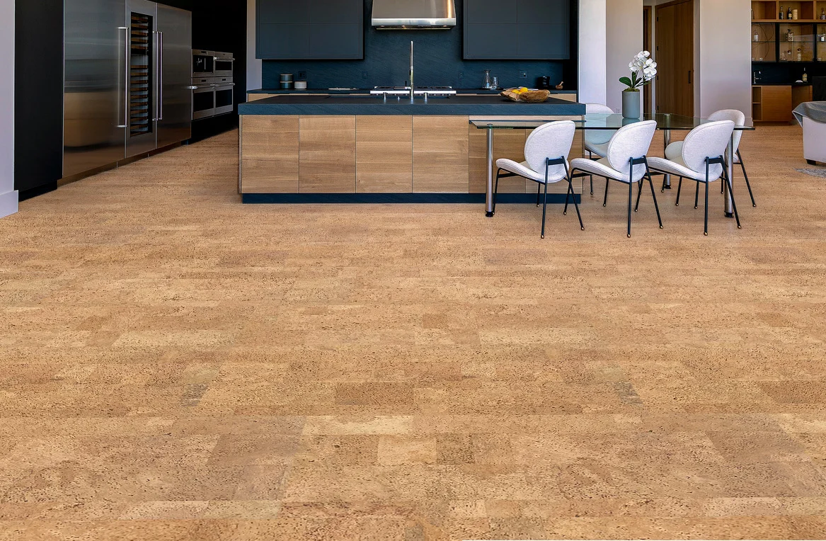 Leather - 1/4" (6mm) - Cork Glue Down Tile (GLe6) Leather - 1/2" (12mm) - Cork Floating (FLe12) - Natural Cork Floating flooring detail view