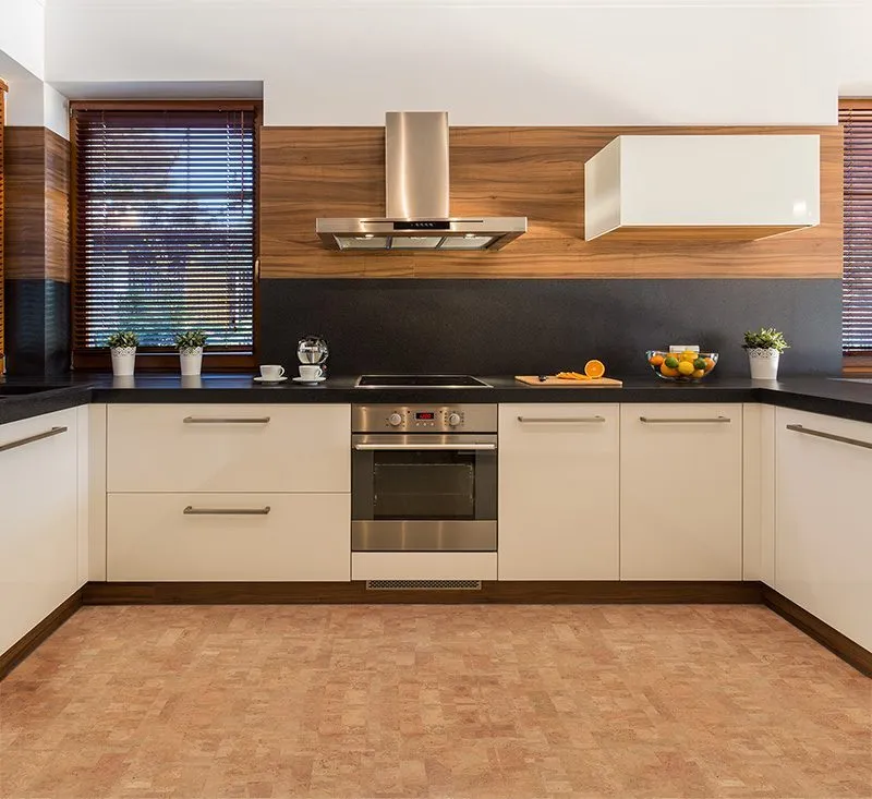 leather forna cork floor modern kitchen white cabinet