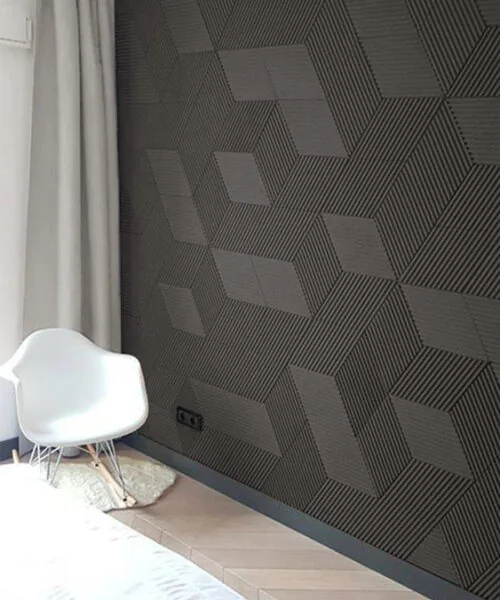 Linear Wood Black - 25/64" (10mm) - 3D Acoustic Cork Wall Panels (WLWoBk10) Linear Wood Black – 10mm (25/64″) (3D Panel)