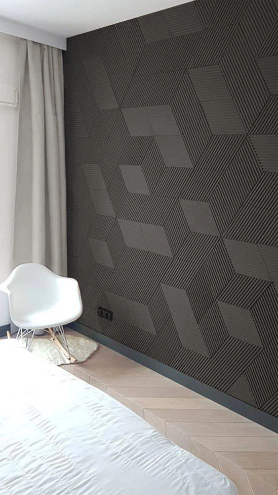 Linear Wood Black - 25/64" (10mm) - 3D Acoustic Cork Wall Panels (WLWoBk10) Linear Wood Black – 10mm (25/64″) (3D Panel)