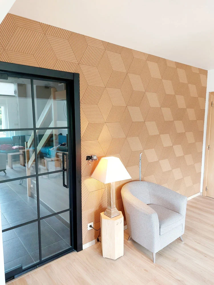 Linear Wood Natural - 25/64" (10mm) – 3D Acoustic Cork Wall Panels (WLWoN10) Linear Wood Natural – 10mm (25/64″) (3D Panel) - Image 12