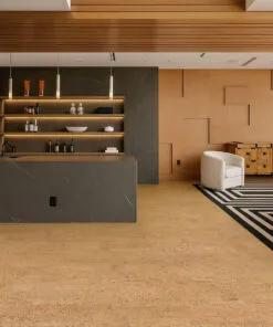 Open concept living area with Rhythm Swiss cork flooring.
