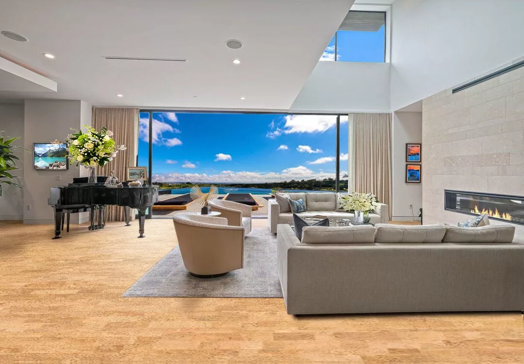 Leather - 1/4" (6mm) - Cork Glue Down Tile (GLe6) natural cork floor leather family room soft