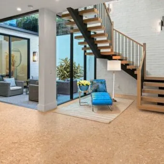 Natural cork floating flooring with autumn leaves