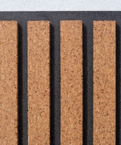 Slat Dark Natural 3D Acoustic Cork Wall Panel with natural cork slats and black acoustic backing